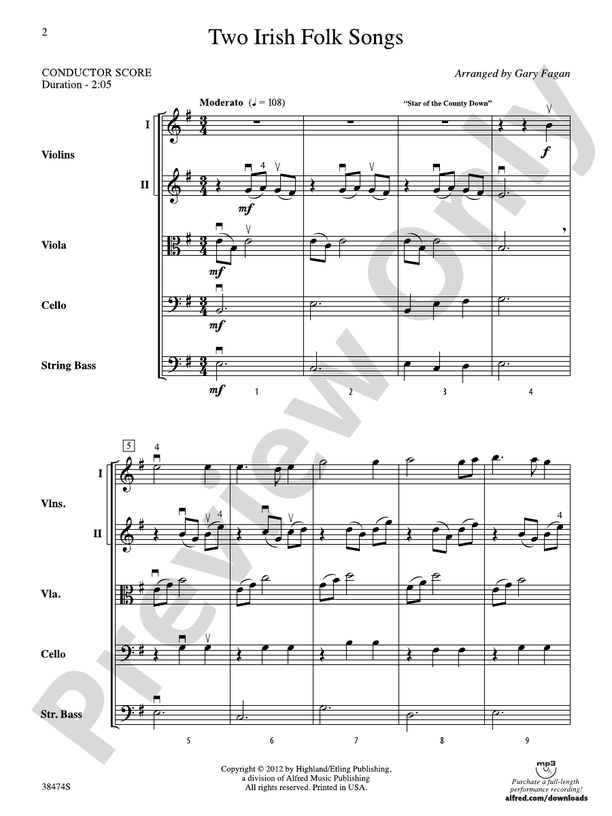 Two Irish Folk Songs – String Orchestra Conductor Score & Parts (Digital Download)