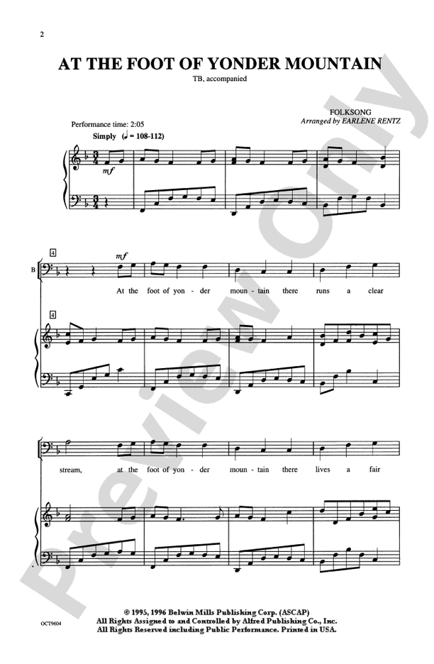 At the Foot of Yonder Mountain – TB Choral Octavo (Digital Download)