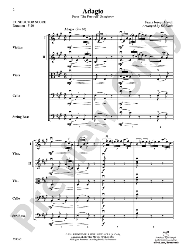 Adagio (from the Farewell Symphony) – String Orchestra Conductor Score & Parts (Digital Download)