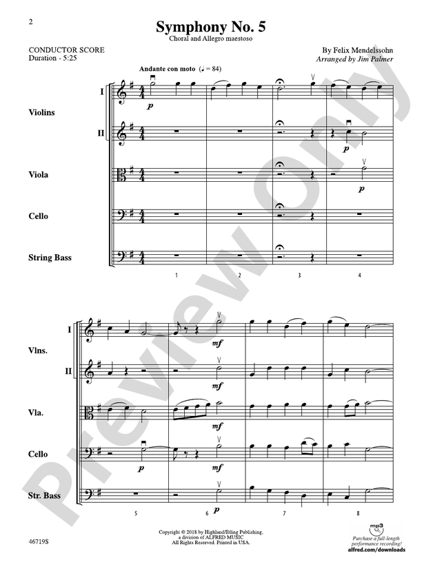 Symphony No. 5 - String Orchestra Conductor Score & Parts (Digital Download)