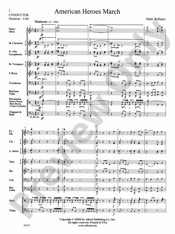 American Heroes March - Concert Band Conductor Score & Parts (Digital Download)
