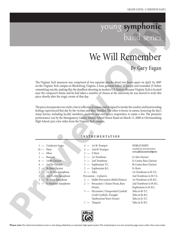 We Will Remember - Concert Band Conductor Score & Parts (Digital Download)