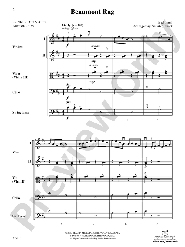 Beaumont Rag – String Orchestra Conductor Score & Parts (Digital Download)