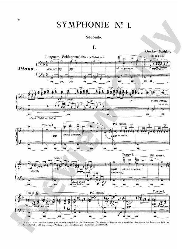 Mahler - Symphony No. 1, in D Major - 1 Piano, 4 Hands (Digital Download)