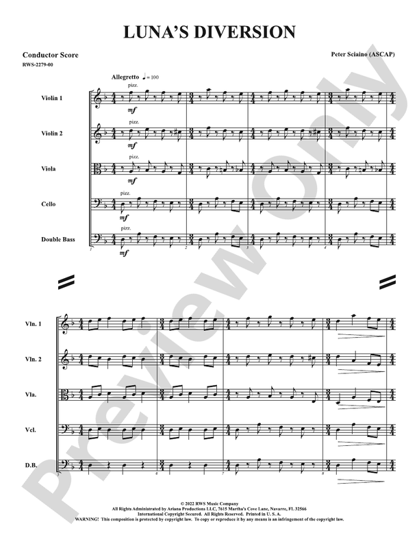 Luna's Diversion - String Orchestra Conductor Score & Parts (Digital Download)