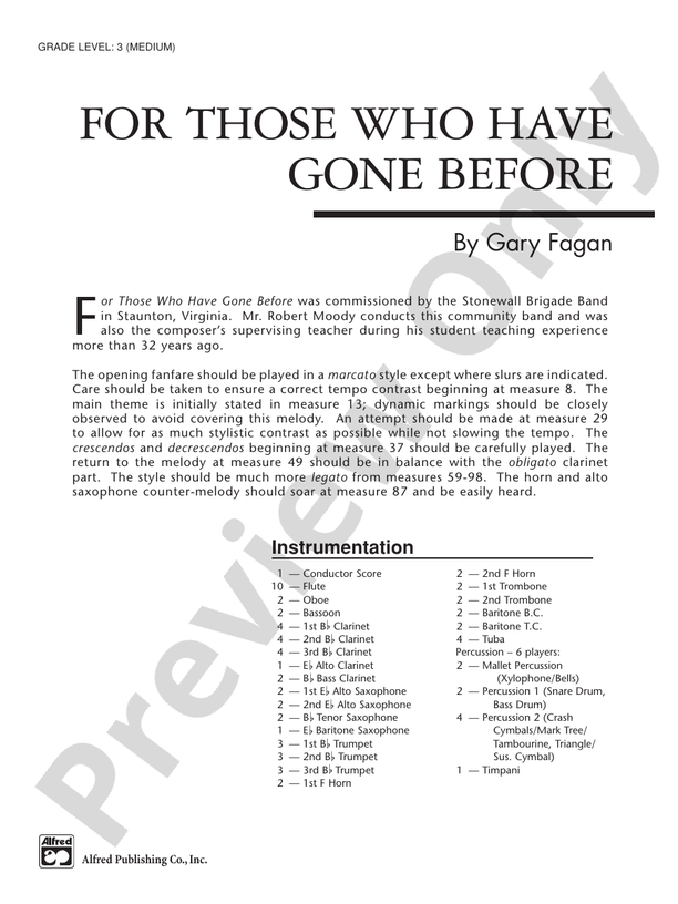 For Those Who Have Gone Before - Concert Band Conductor Score & Parts (Digital Download)