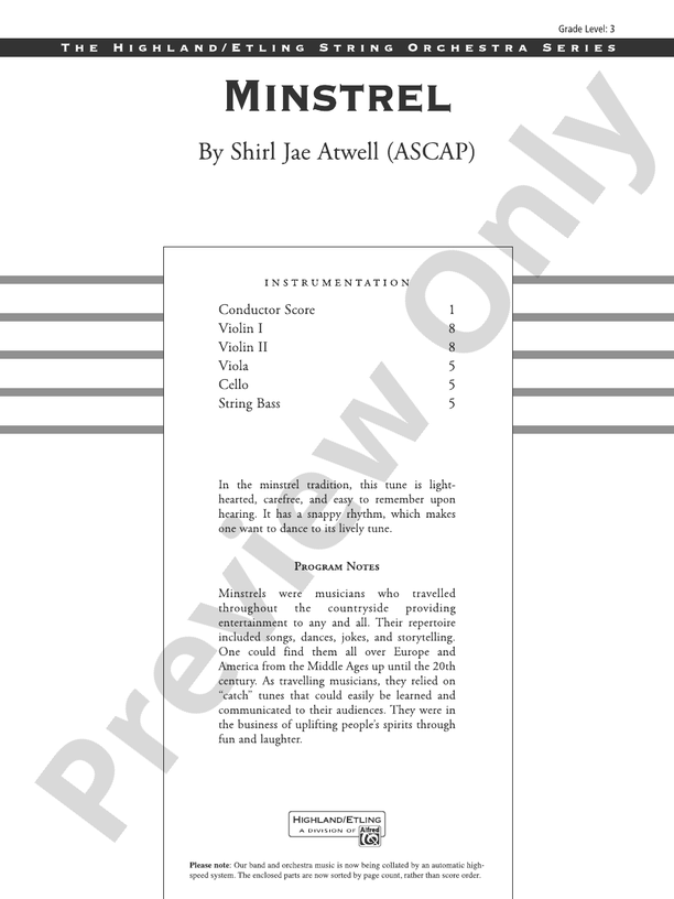 Minstrel - String Orchestra Conductor Score & Parts (Digital Download)