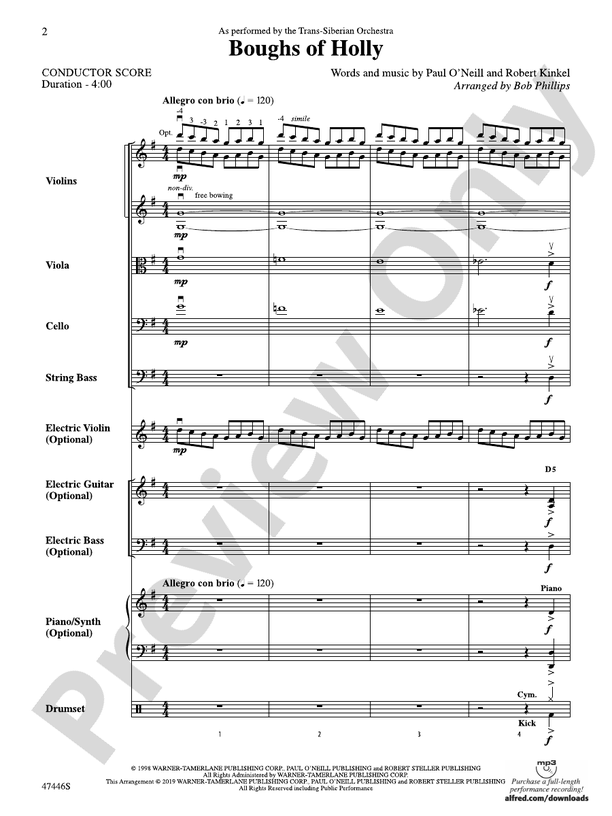 Boughs of Holly - String Orchestra Conductor Score & Parts (Digital Download)