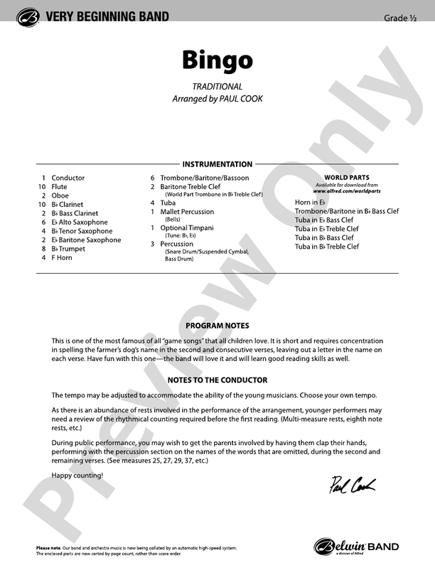 Bingo - Concert Band Conductor Score & Parts (Digital Download)