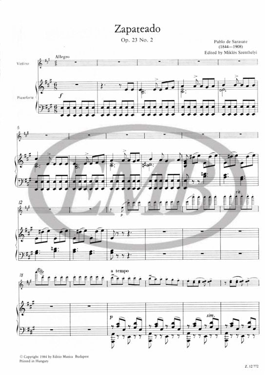 Sarasate - Spanish Dances: Zapateado Op23/2 - Violin/Piano Accompaniment EMB Z12772
