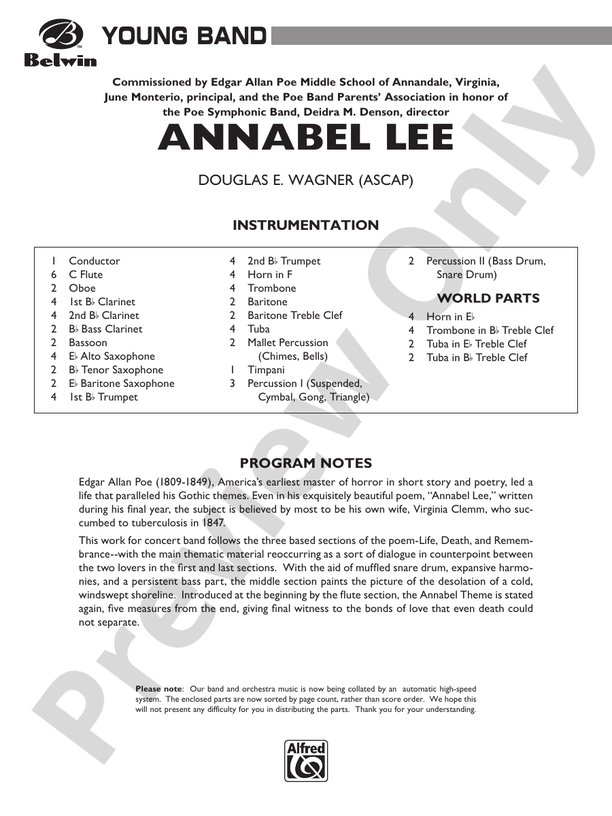 Annabel Lee (Douglas E Wagner) - Concert Band Conductor Score & Parts (Digital Download)