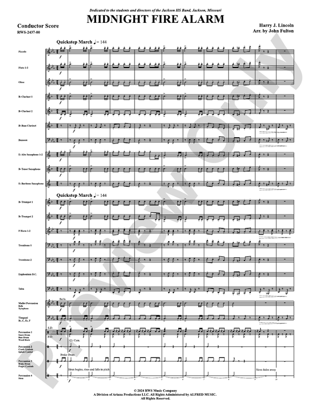Midnight Fire Alarm - Concert Band Conductor Score & Parts (Digital Download)