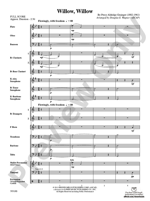 Willow, Willow - Concert Band Conductor Score & Parts (Digital Download)