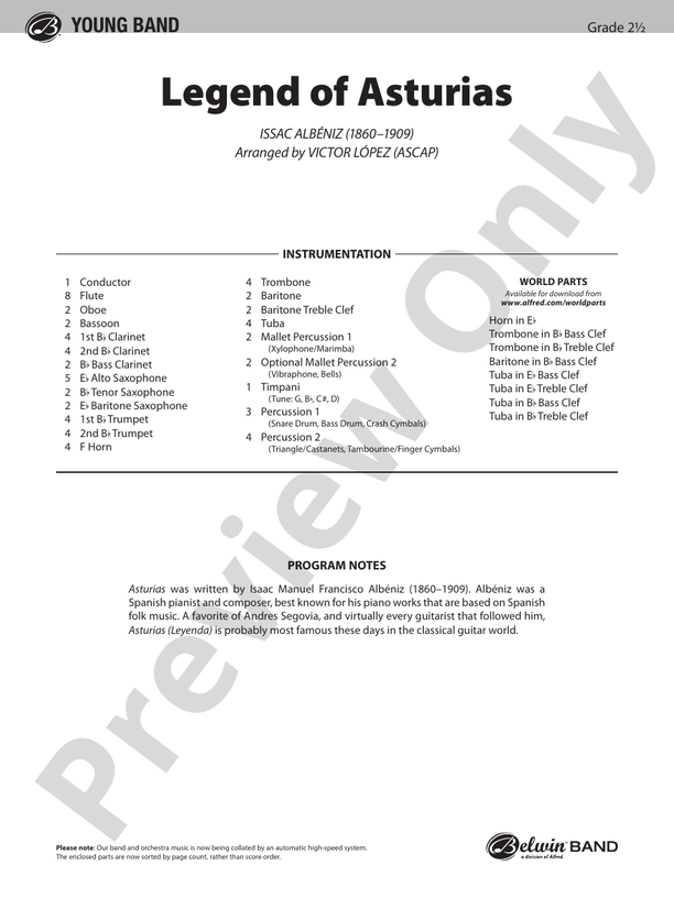 The Legend of Asturias - Concert Band Conductor Score & Parts (Digital Download)