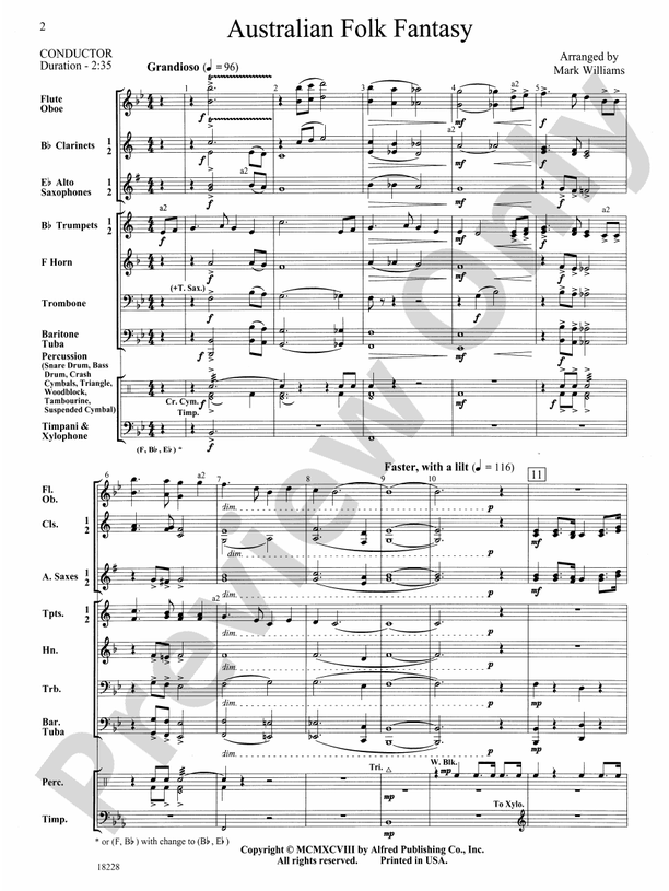 Australian Folk Fantasy - Concert Band Conductor Score & Parts (Digital Download)