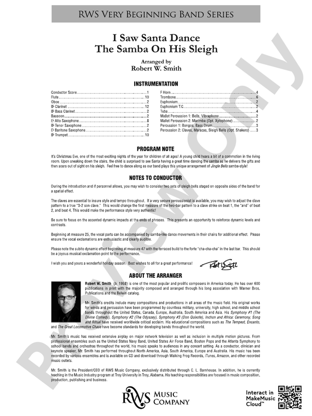 I Saw Santa Dance the Samba on His Sleigh - Concert Band Conductor Score & Parts (Digital Download)