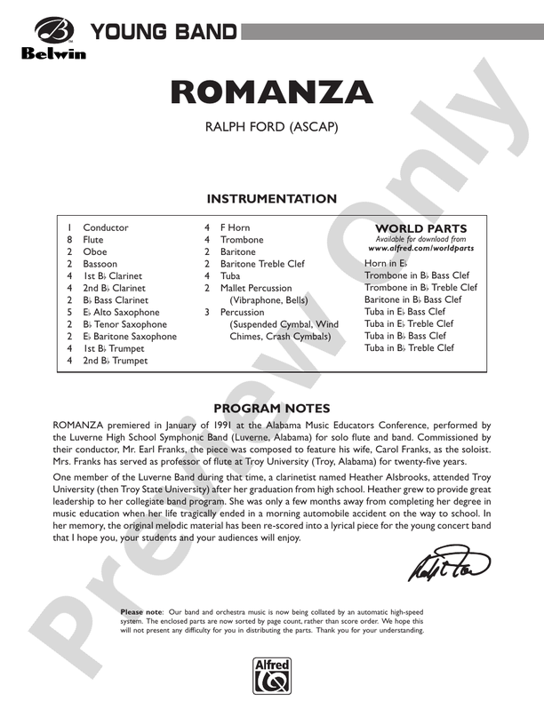 Romanza - Concert Band Conductor Score & Parts (Digital Download)