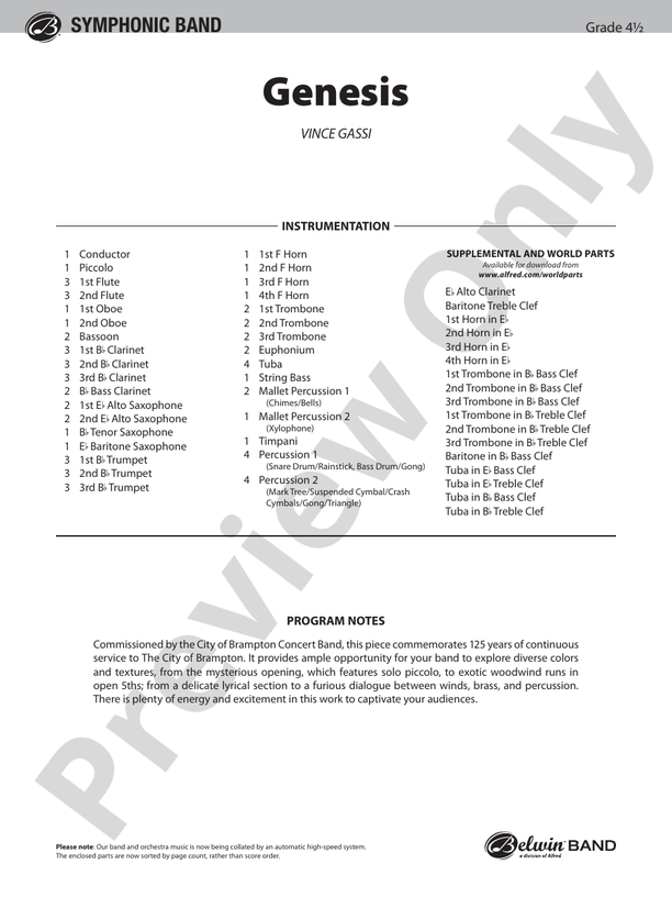 Genesis - Concert Band Conductor Score & Parts (Digital Download)