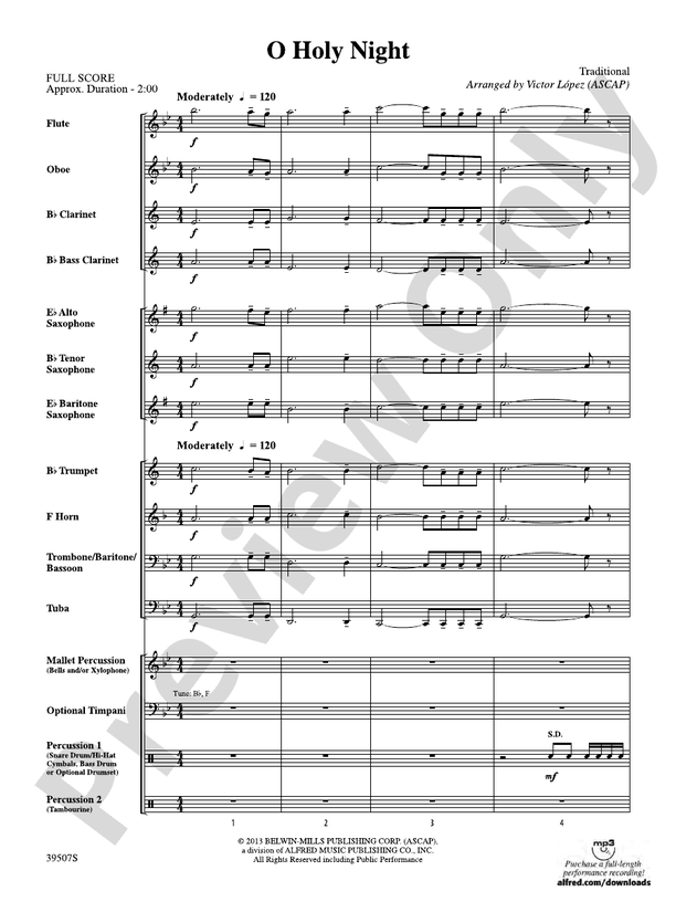 O Holy Night (Arr. Victor Lopez) - Concert Band Conductor Score & Parts (Digital Download)