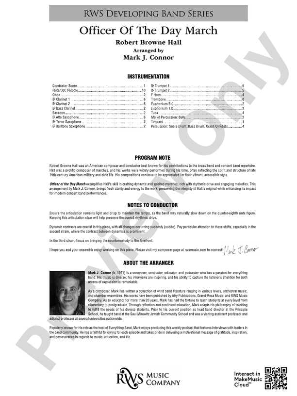 Officer Of The Day March - Concert Band Conductor Score & Parts(Digital Download)
