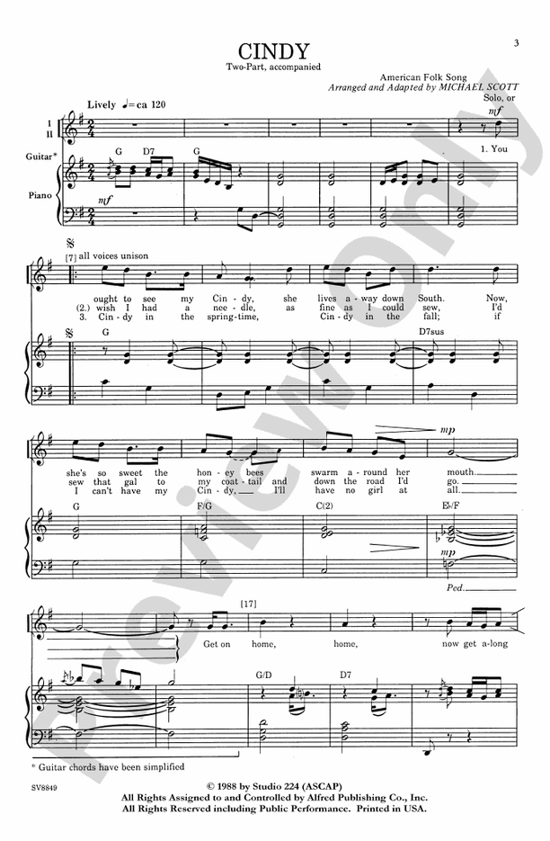 Cindy – 2-Part Choral Octavo (Digital Download)