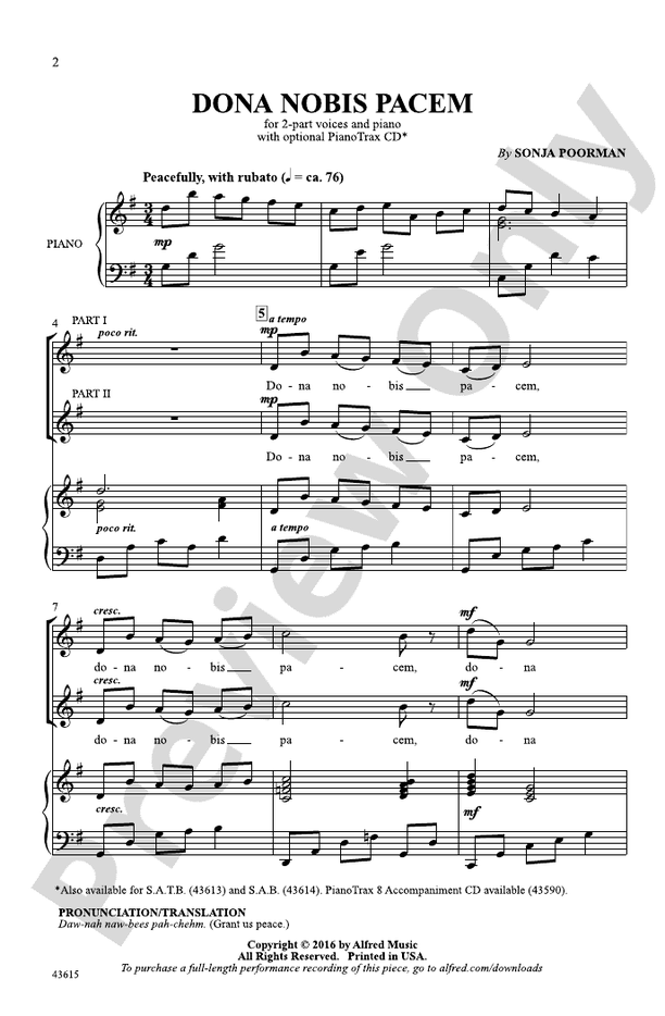 Dona Nobis Pacem - Sonja Poorman – 2-Part Choral Octavo (Digital Download)