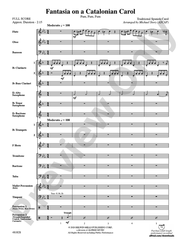Fantasia on a Catalonian Carol - Concert Band Conductor Score & Parts (Digital Download)