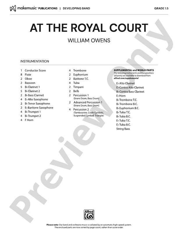 At the Royal Court - Concert Band Conductor Score & Parts(Digital Download)