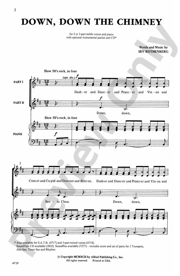 Down, Down the Chimney – 2/3-Part Treble Choral Octavo (Digital Download)