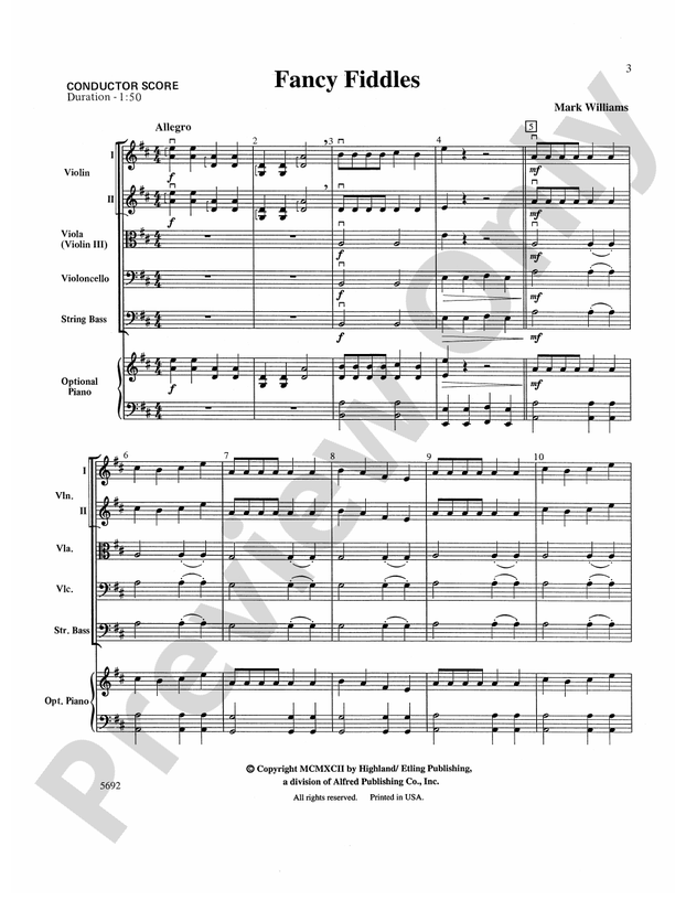 Fancy Fiddles – String Orchestra Conductor Score & Parts (Digital Download)