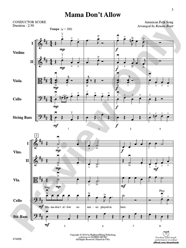 Mama Don't Allow - String Orchestra Conductor Score & Parts (Digital Download)