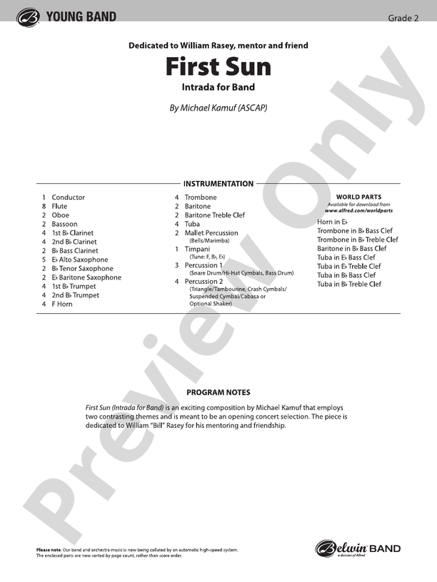 First Sun - Concert Band Conductor Score & Parts (Digital Download)