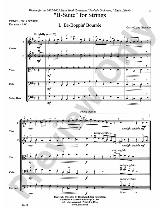 "B-Suite" for Strings – String Orchestra Conductor Score & Parts (Digital Download)