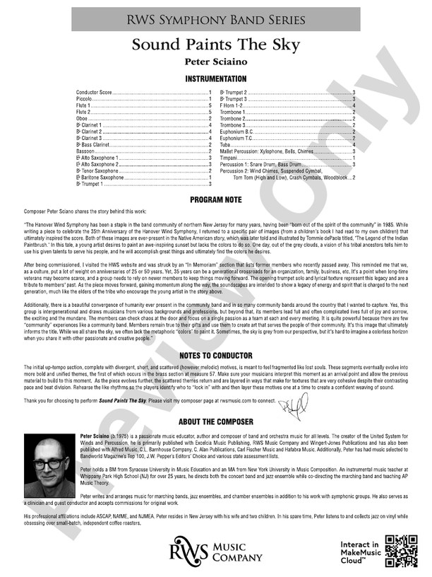 Sound Paints the Sky - Concert Band Conductor Score & Parts(Digital Download)