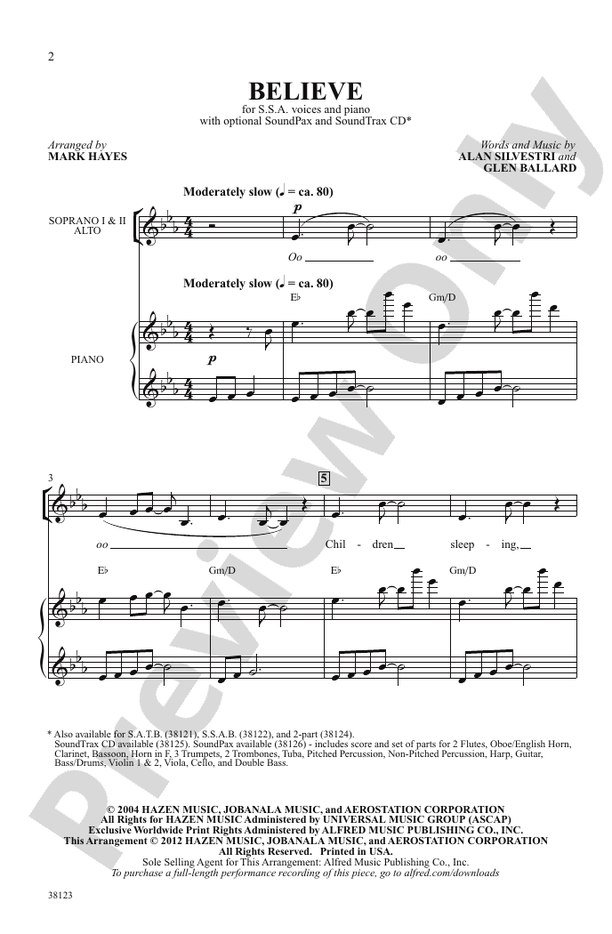 Believe (from The Polar Express) – SSA Choral Octavo (Digital Download)
