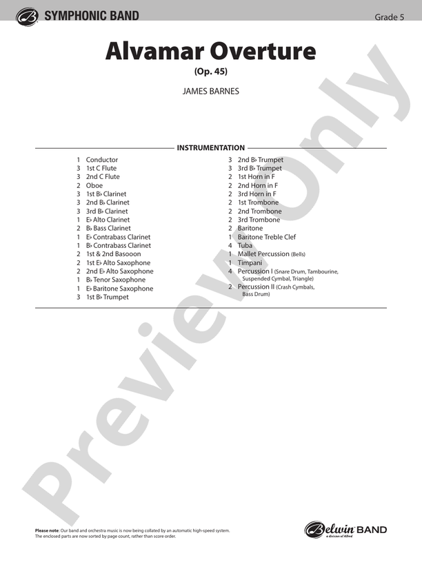 Alvamar Overture - Concert Band Conductor Score & Parts (Digital Download)