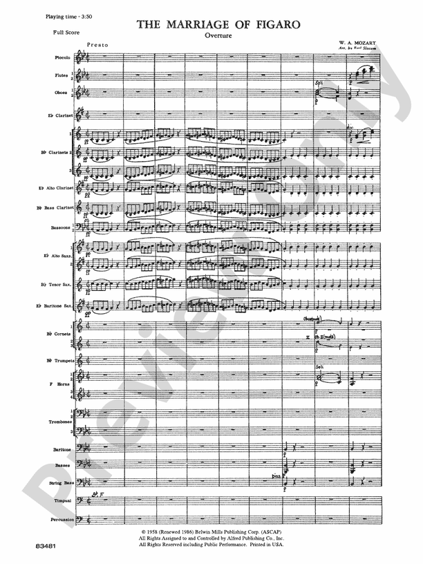 The Marriage of Figaro Overture - Concert Band Conductor Score & Parts (Digital Download)