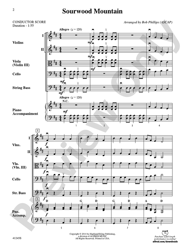 Sourwood Mountain – String Orchestra Conductor Score & Parts (Digital Download)