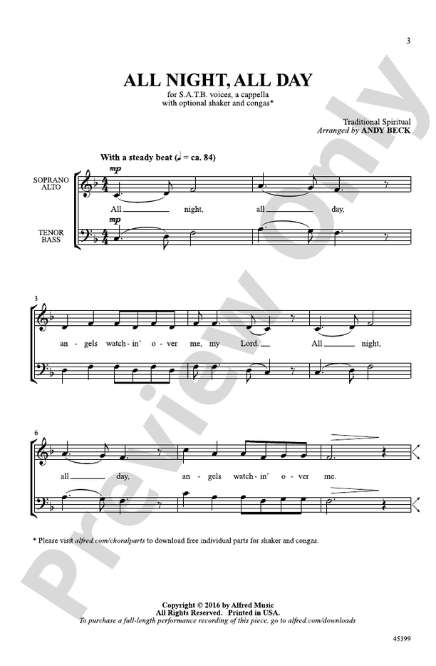 All Night, All Day - SATB, a cappella Choral Octavo (Digital Download)