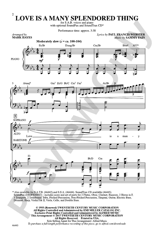 Love Is a Many Splendored Thing – SAB Choral Octavo (Digital Download)