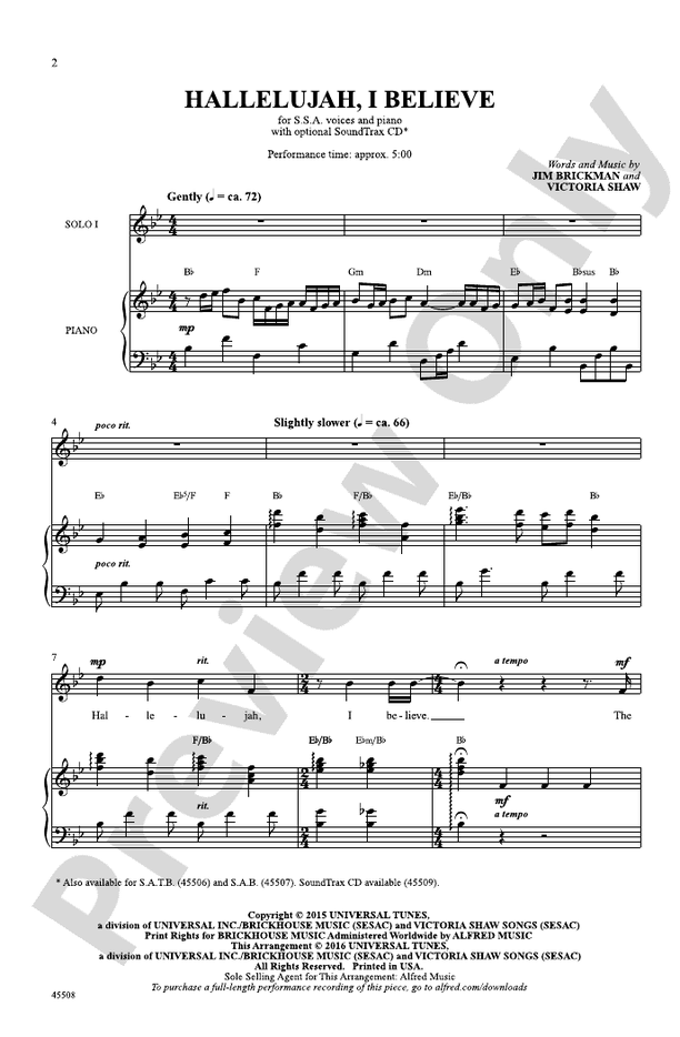 Hallelujah, I Believe – SSA Choral Octavo (Digital Download)