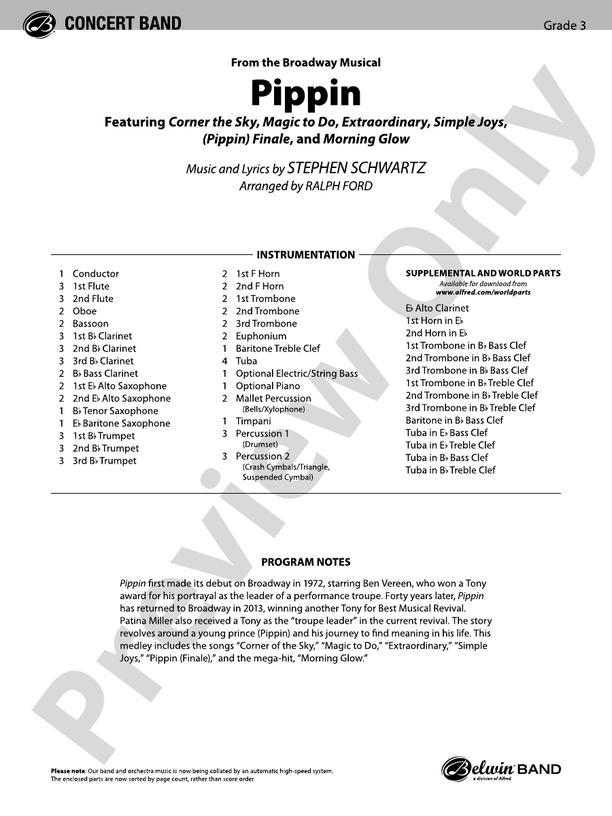 Pippin - Concert Band Conductor Score & Parts (Digital Download)