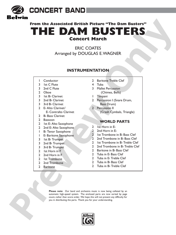 The Dam Busters Concert March - Concert Band Conductor Score & Parts (Digital Download)