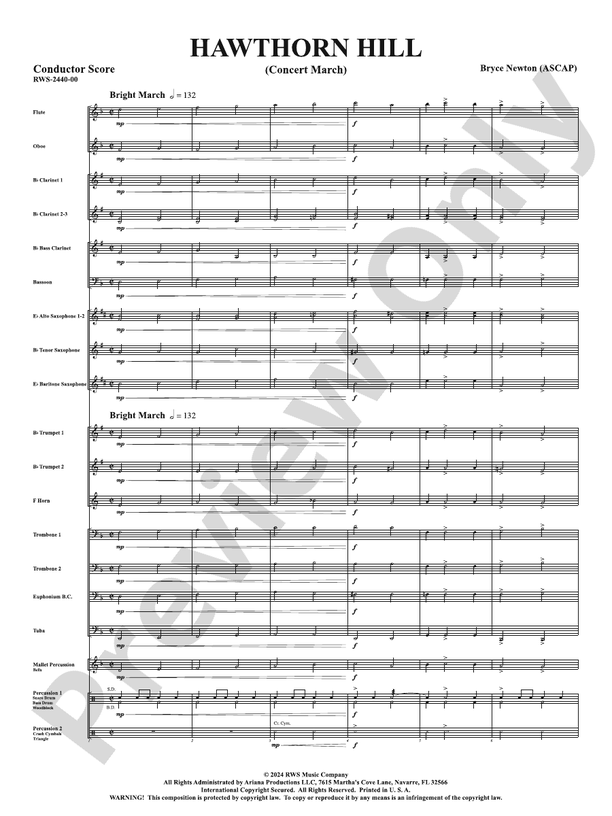 Hawthorn Hill - (Concert March) - Concert Band Conductor Score & Parts (Digital Download)