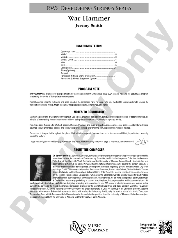War Hammer - String Orchestra Conductor Score & Parts (Digital Download)