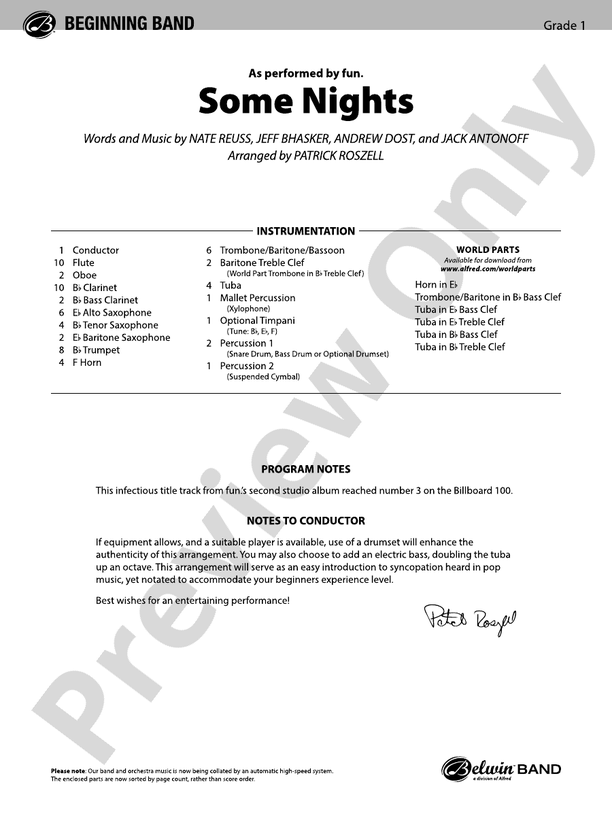 Some Nights - Concert Band Conductor Score & Parts (Digital Download)