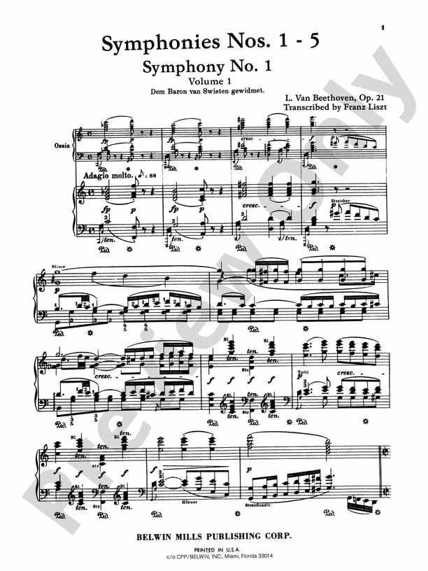 Beethoven - Symphonies (Nos. 1-5) (Arr. Franz Liszt) - Piano Solo (Digital Download)