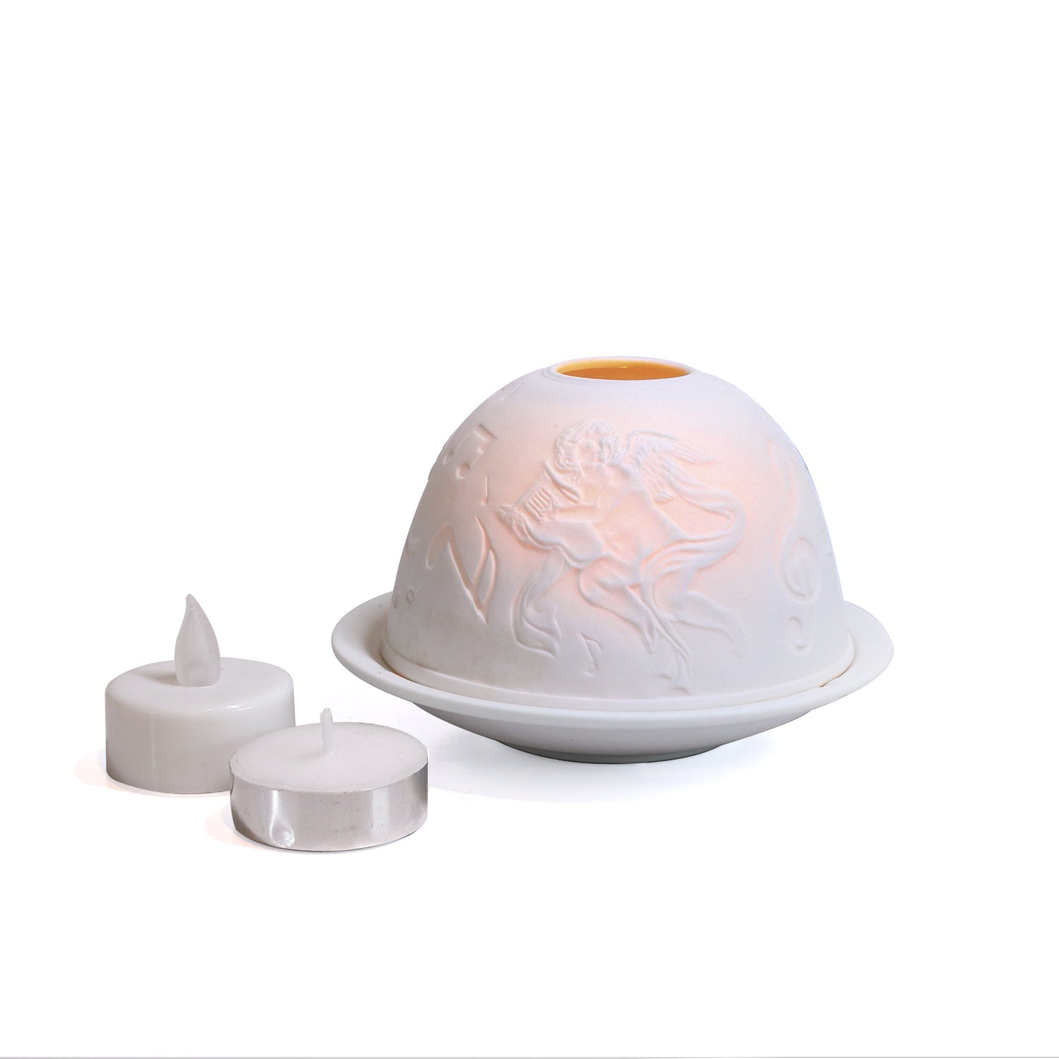 White Tealight Angels Playing Instruments
