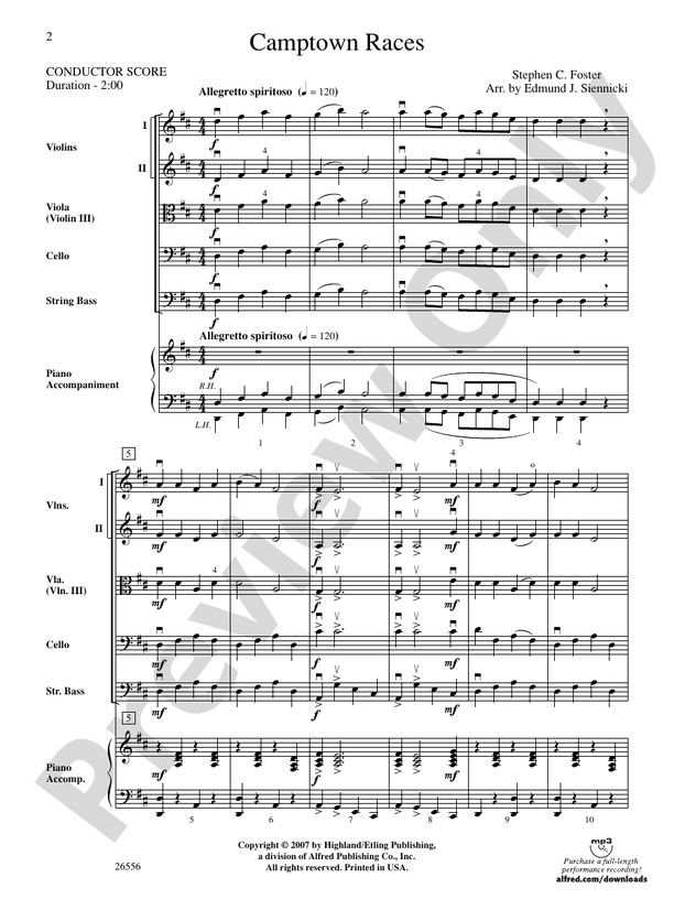 Camptown Races (Grade 1.5) – String Orchestra Conductor Score & Parts (Digital Download)