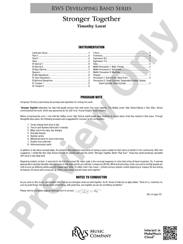 Stronger Together - Concert Band Conductor Score & Parts(Digital Download)